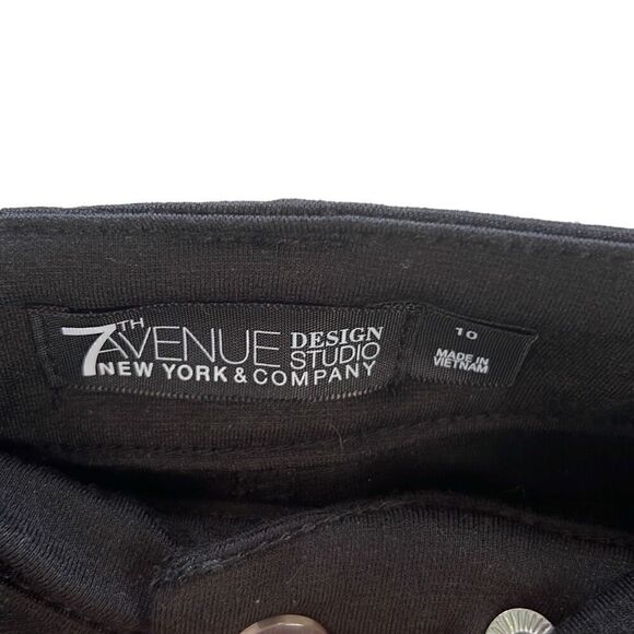 7th Avenue Women’s Black Silver Snap Button Down A-Line Mini Skirt Size 10 - Picture 2 of 6
